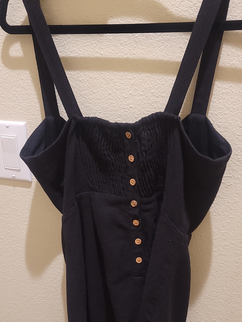 NWT Free People Black Smocked Button-Front Strappy Slip Dress Fully Lined   S